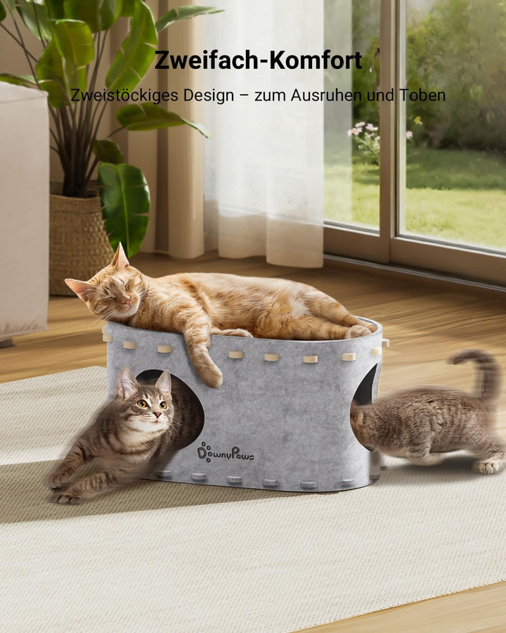 DownyPaws Katzenhöhle Filz, Katzenhaus aus Filz, Katzenbett, Katzenhöhle für Katzen, 58 x 33 x 30cm,