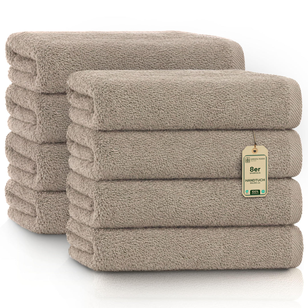 NatureMark 8er Spar-Pack Frottier Handtücher, Handtuch-Set, 50 x 100 cm, Sand/Beige, 100% Baumwolle,