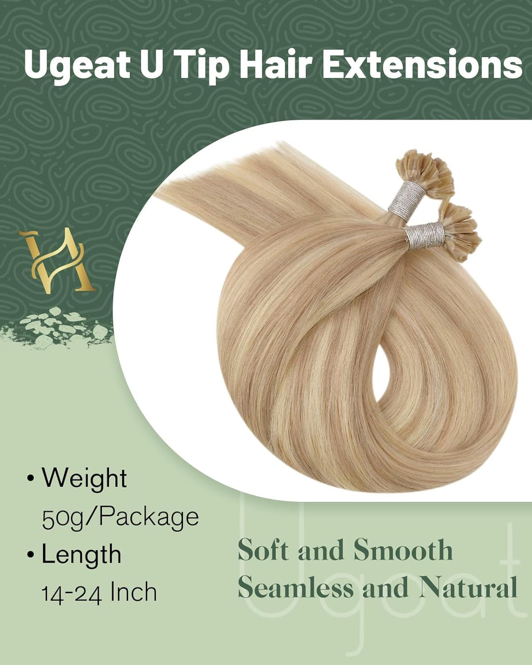 Ugeat Keratin Bonding Extensions Echthaar Blond Highlight Echthaar Extensions U Tip Goldblond mit He