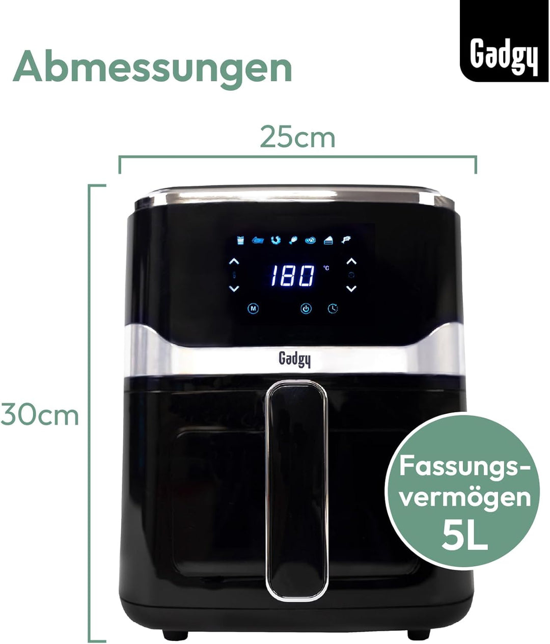Gadgy Heissluftfritteuse mit Sichtfenster 5L - Airfryer Antihaftbeschichtung - 1400W Fritteuse ohne