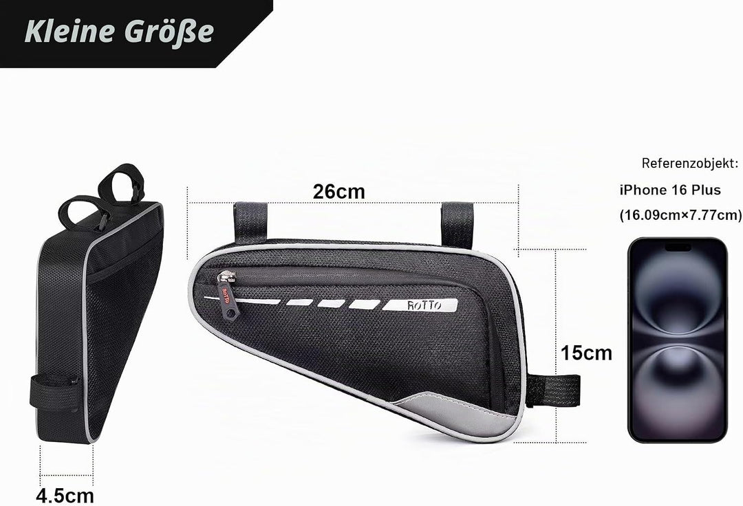 ROTTO Fahrrad Rahmentasche Dreieckstasche Wasserdicht 2l Fahrradtasche Rahmen Triangeltasche mit Ref