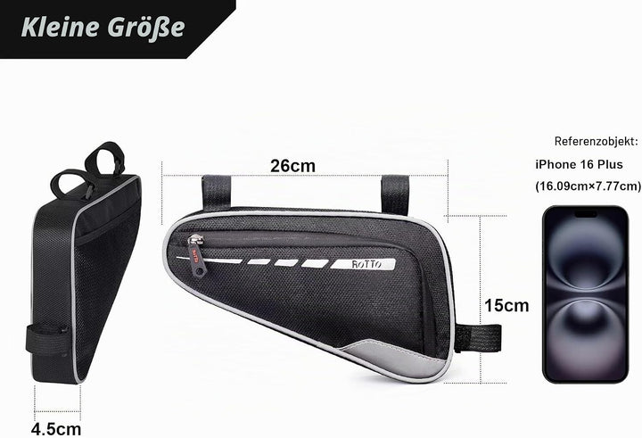 ROTTO Fahrrad Rahmentasche Dreieckstasche Wasserdicht 2l Fahrradtasche Rahmen Triangeltasche mit Ref