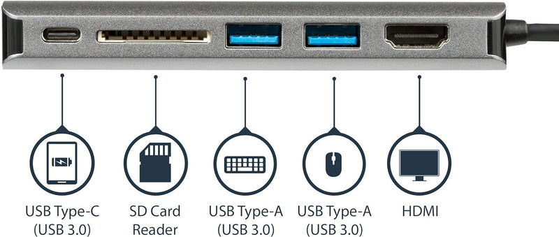 StarTech.com USB C Multiport Adapter mit 4K HDMI - USB-C Reisedock mit 4K HDMI, 3x USB 3.0 Hub, SD/S