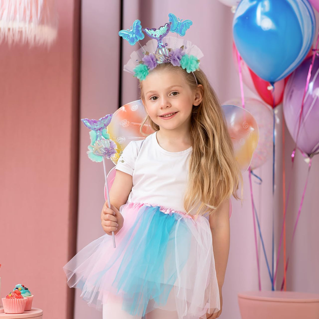 Vaguelly Meerjungfrau Stirnband Und Zauberstab Set Mit Pailletten Für Mädchen Cosplay Party Mottopar