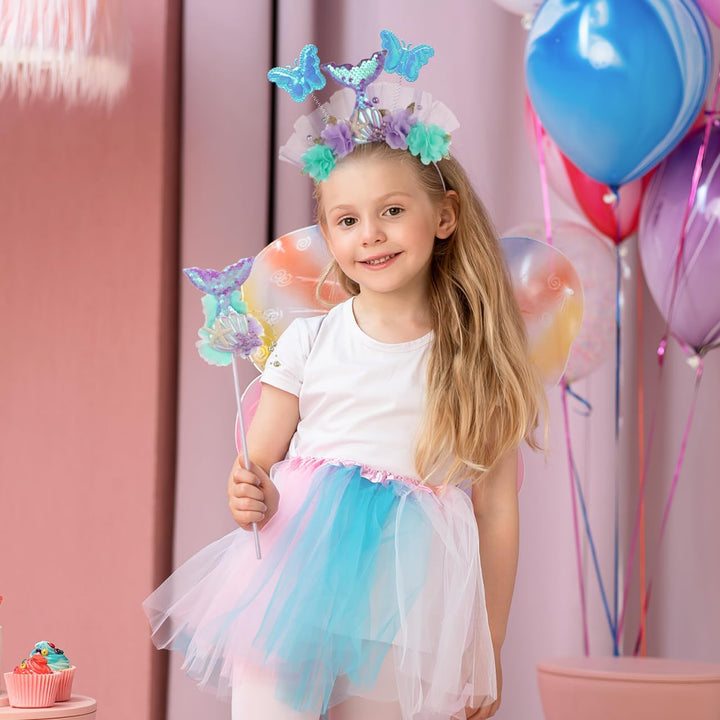 Vaguelly Meerjungfrau Stirnband Und Zauberstab Set Mit Pailletten Für Mädchen Cosplay Party Mottopar