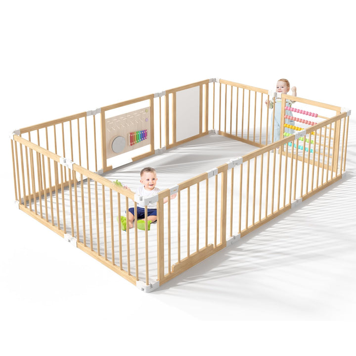240x160x61cm Baby Laufgitter klappbar Laufstall Holz Kinder Activity Center mit Tür, musikalischem S