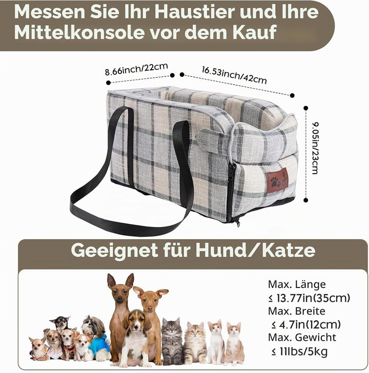 Hunde autositz,Mittelkonsole für Hunde Katzen,kleine Stabiler hundeautositz mit Gurt,Abnehmbarer Was