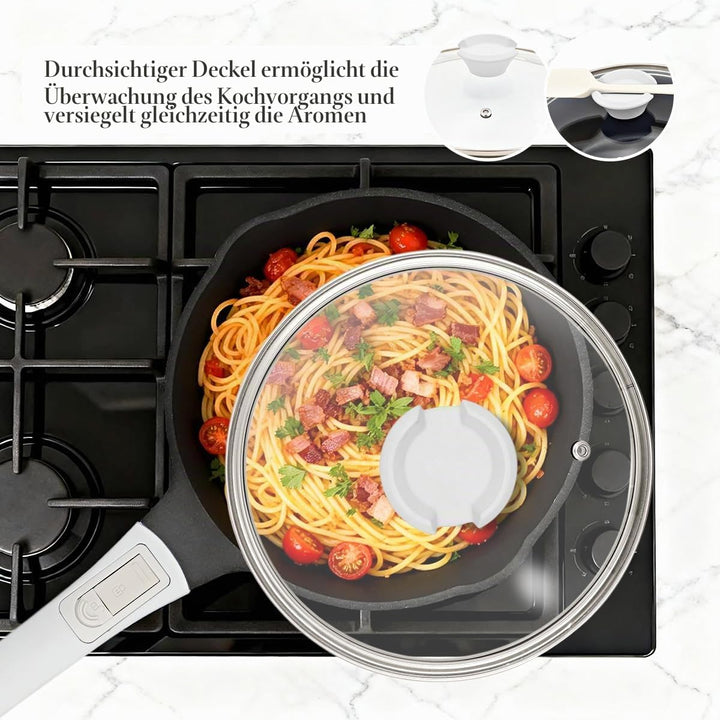 Kasserolle 18cm mit Deckel, 2L Antihaft-Stielkasserolle mit Abnehmbarer Griff, Milchtopf Geeignet fü