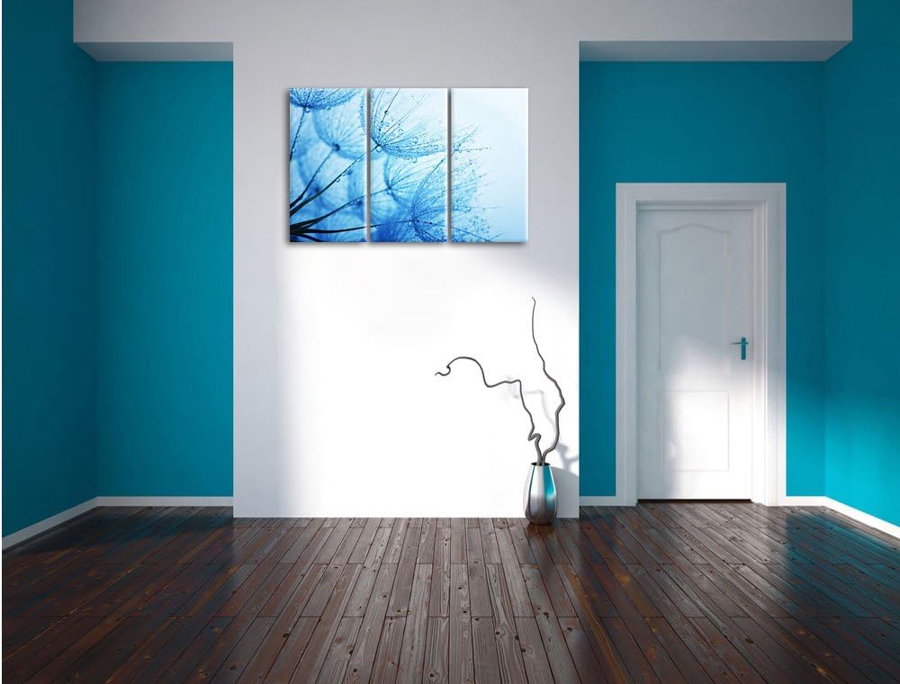 Pixxprint Tropfen bedeckte Pusteblumen 3-Teiler Leinwandbild 120x80 Bild auf Leinwand