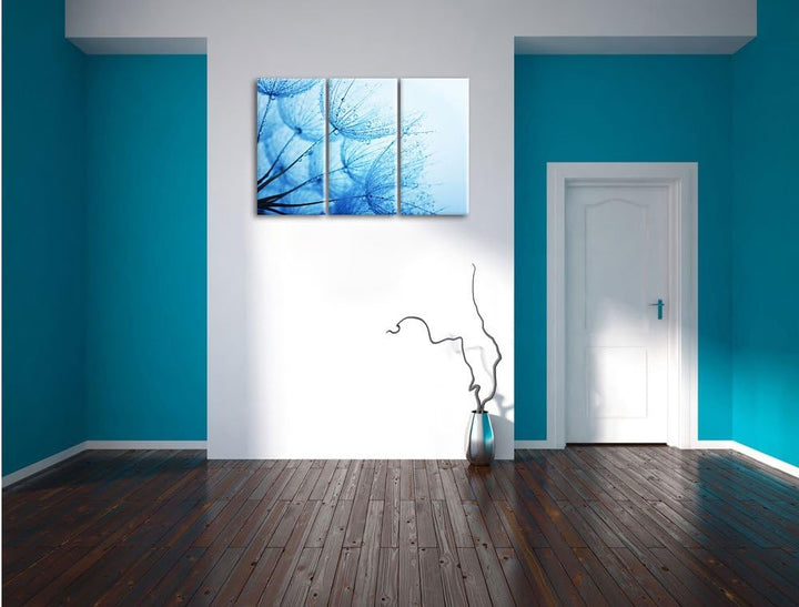 Pixxprint Tropfen bedeckte Pusteblumen 3-Teiler Leinwandbild 120x80 Bild auf Leinwand
