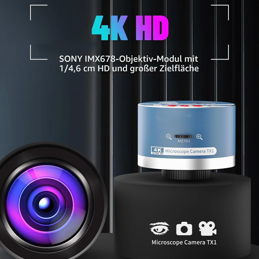 4K-Mikroskopkamera, IMX678-Objektiv, 1/1,8-Zoll-Sensor, Foto-Videokamera, Dual-Interface-Ausgang für