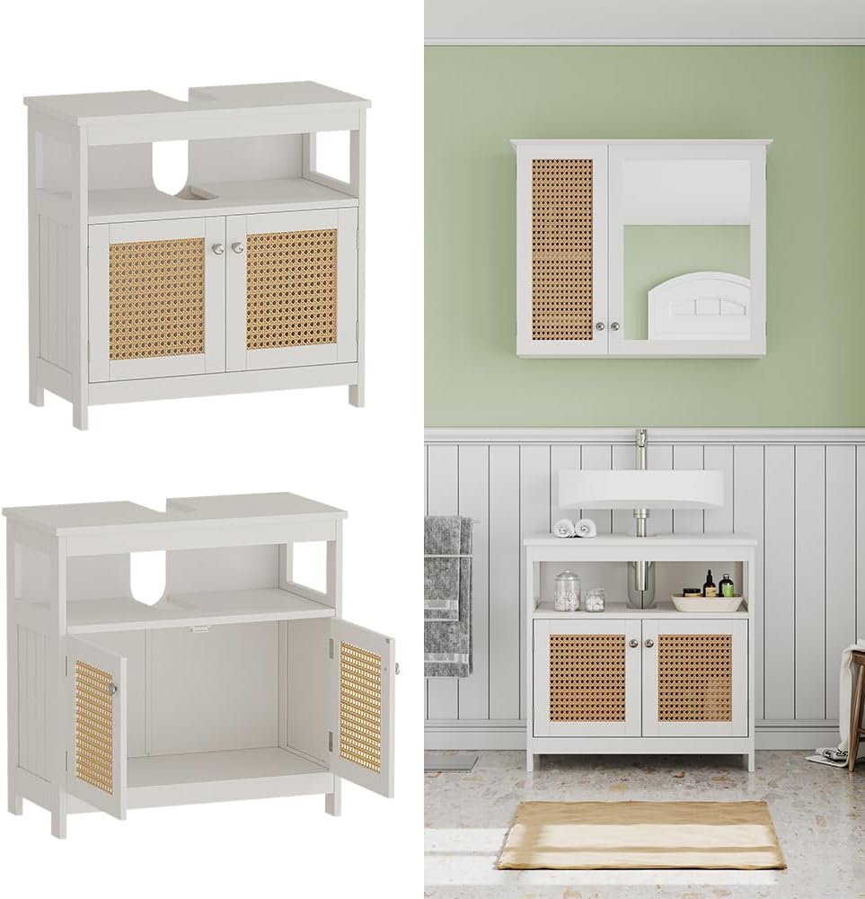 Vicco Waschbeckenunterschrank Rosario, Weiss, 60 x 60 cm mit 2 Türen und offenem Fach Waschtischunte