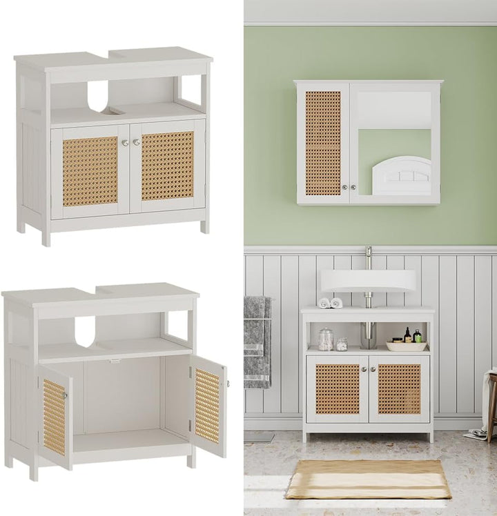 Vicco Waschbeckenunterschrank Rosario, Weiss, 60 x 60 cm mit 2 Türen und offenem Fach Waschtischunte