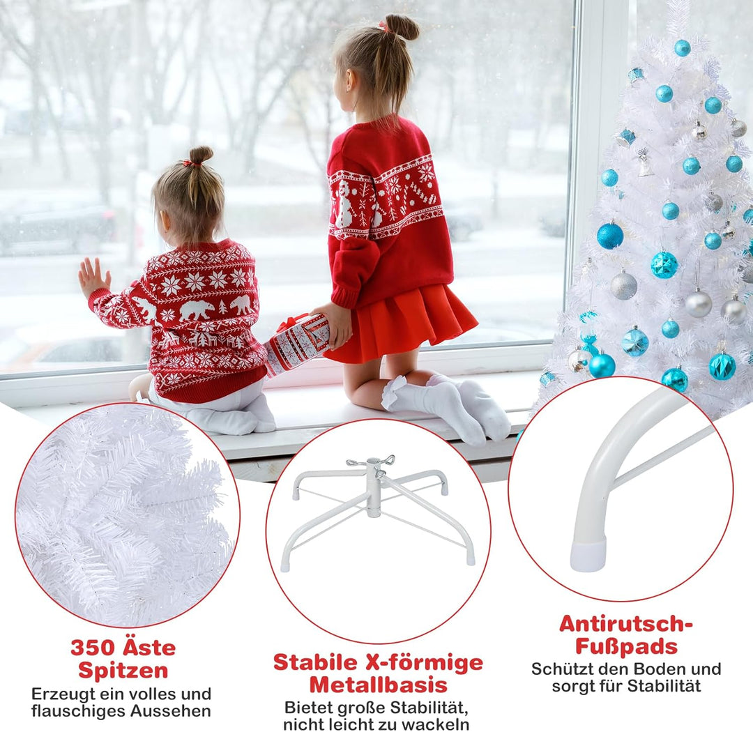 GOPLUS 150/180/210/240cm Weihnachtsbaum Weiss, Festliche Weihnachtdekoration für Zuhause, Weisser Ta