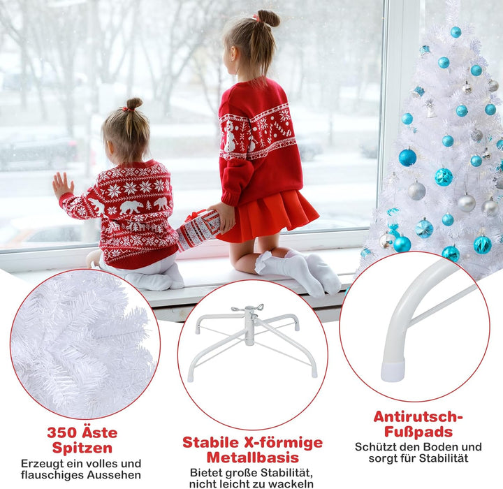 GOPLUS 150/180/210/240cm Weihnachtsbaum Weiss, Festliche Weihnachtdekoration für Zuhause, Weisser Ta