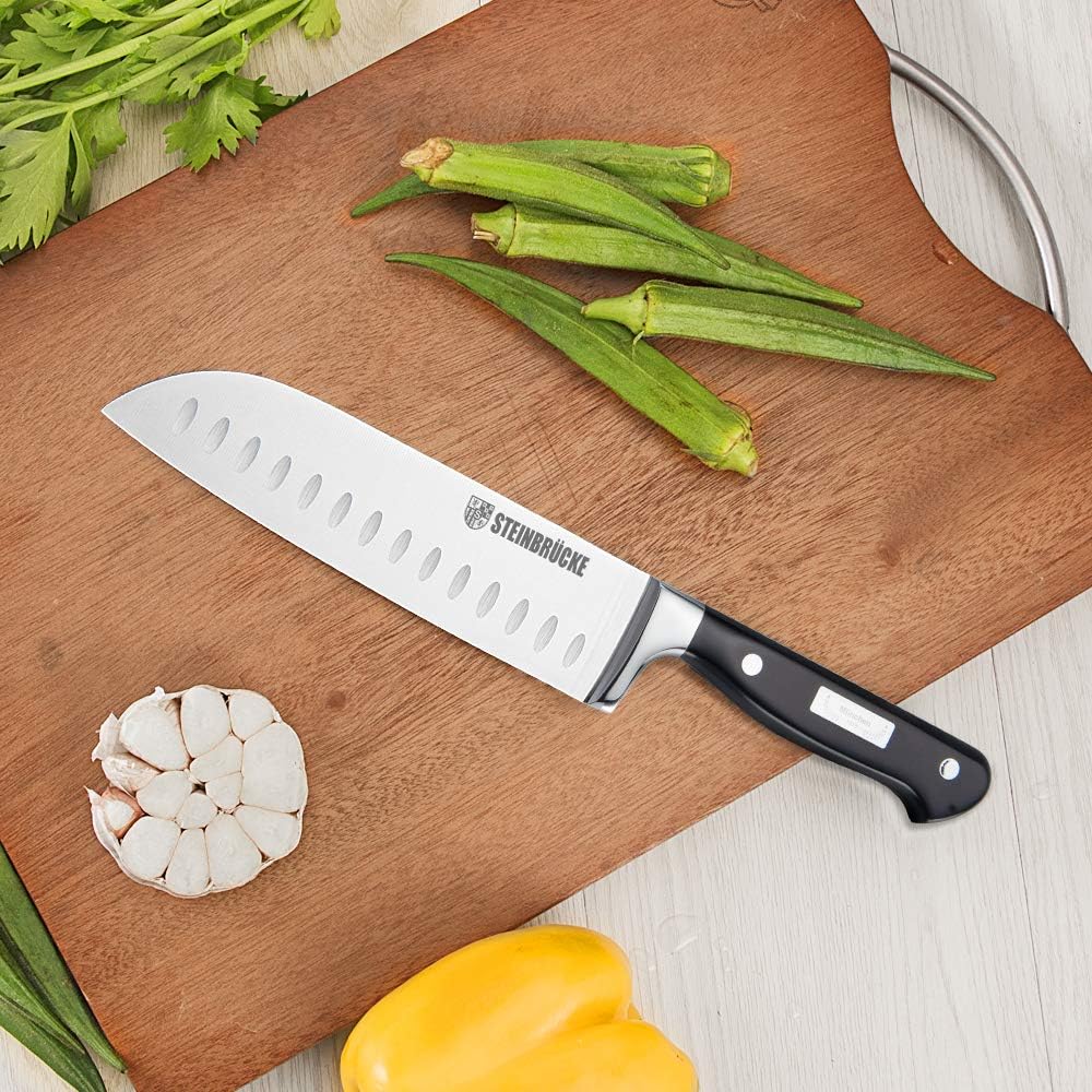 Motovecor STEINBRÜCKE Santoku Messer, 18cm Küchenmesser Geschmiedet aus deutschem Edelstahl 5Cr15Mov
