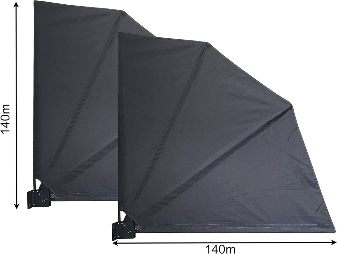 QUICK STAR 2 Stück Sichtschutz Fächer 140x140cm Anthrazit Easy Mount Wandplatte Balkon Trennwand Win