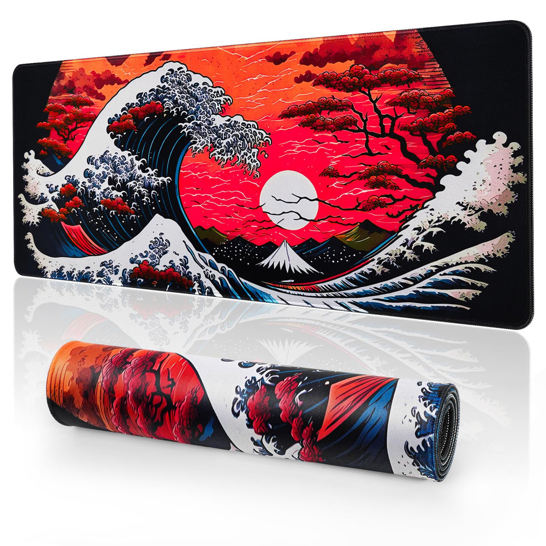 EFISH Japanische Gaming Mauspad XXL 800 x 300 mm Grosses Mauspad Vernähte Kanten Wasserdicht Anti-Ru