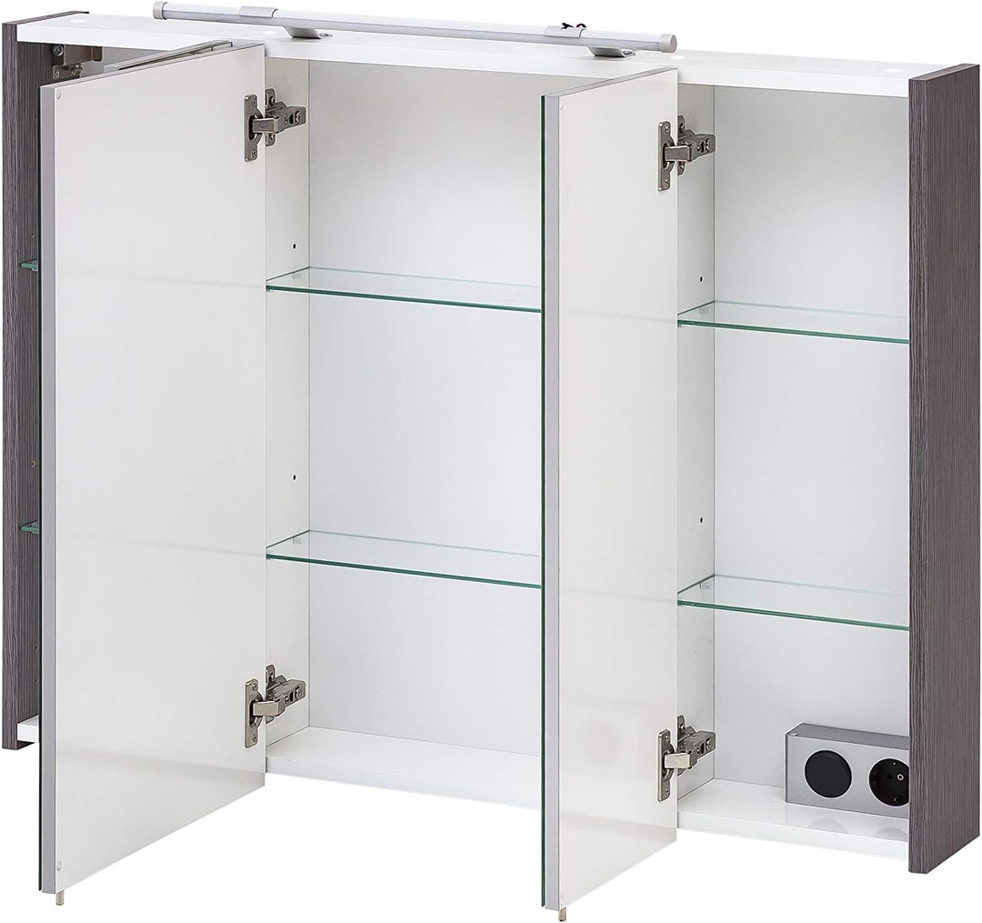 Schildmeyer Trient Spiegelschrank, Holzdekor, Esche grau Dekor, 90.0 x 16.0 x 75.0 cm, Esche Grau