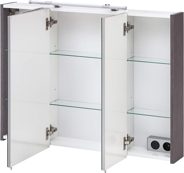 Schildmeyer Trient Spiegelschrank, Holzdekor, Esche grau Dekor, 90.0 x 16.0 x 75.0 cm, Esche Grau