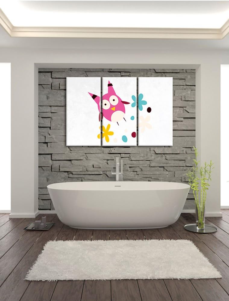 Pixxprint Fliegende Eule mit Blumen als Leinwandbild/Grösse: 3 Teilig (120x80) cm/Wandbild/Kunstdruc