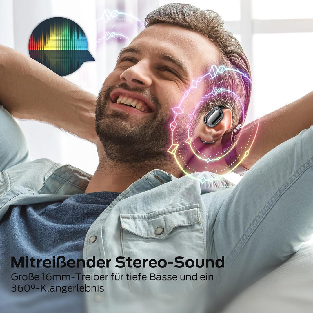 BUGANI Open Ear Kopfhörer, Ohrhaken Kopfhörer Kabellos Bluetooth IPX6 Wasserdicht, 30H Laufzeit, Blu