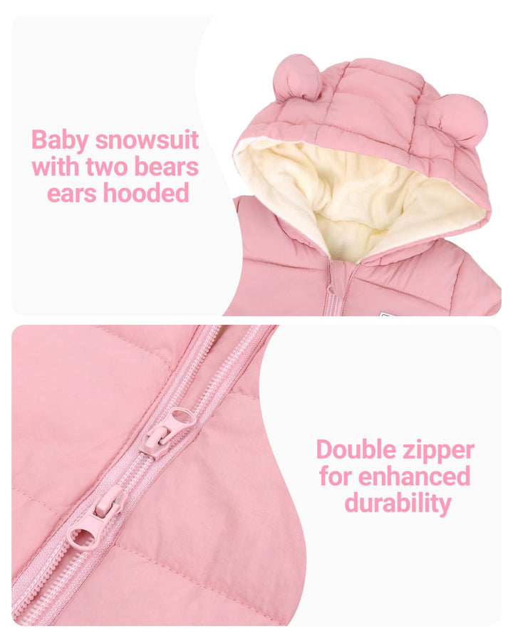 Baby Winter Overall mit Kapuze, Strampler Schneeanzug Jungen Mädchen Langarm Jumpsuit Warm Outfits G