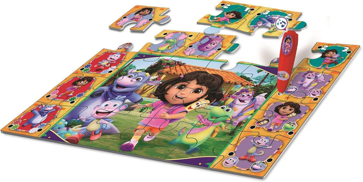 Clementoni Quiz-Bodenpuzzle - Dora - Interaktives Puzzle mit Stift, Lernspiel für Kinder ab 3 Jahren