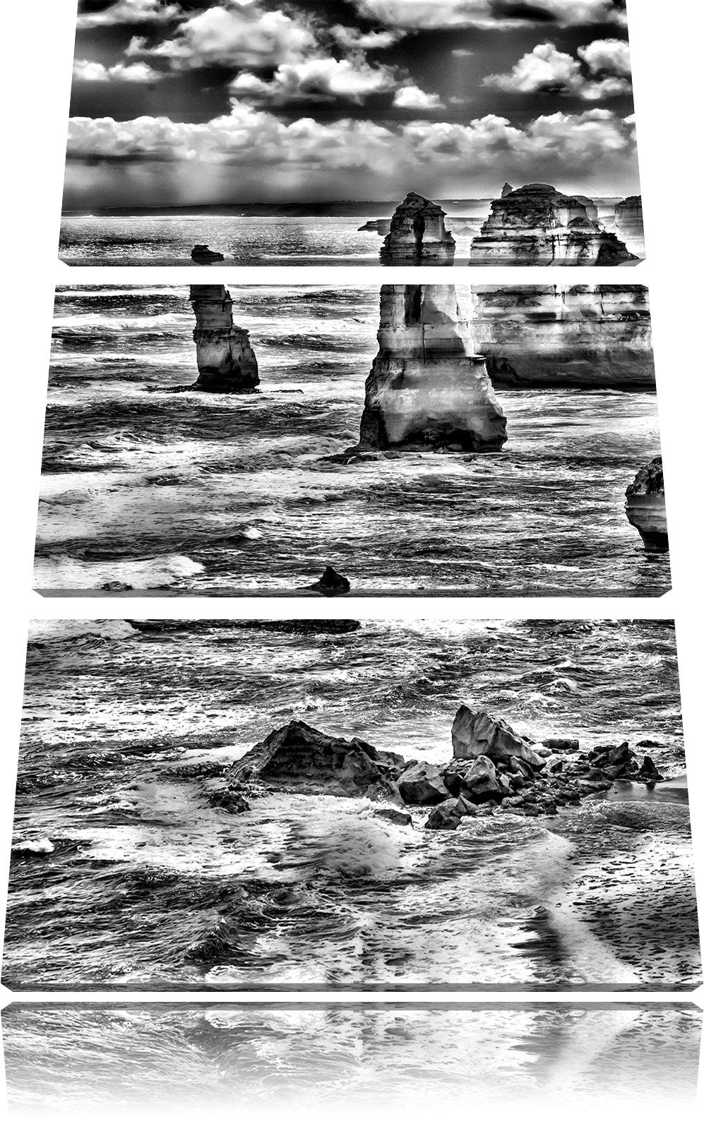 Pixxprint Monocrome, Meer klippe küste Sonnenaufgang Steine Strand 3-Teiler Leinwandbild 120x80 Bild