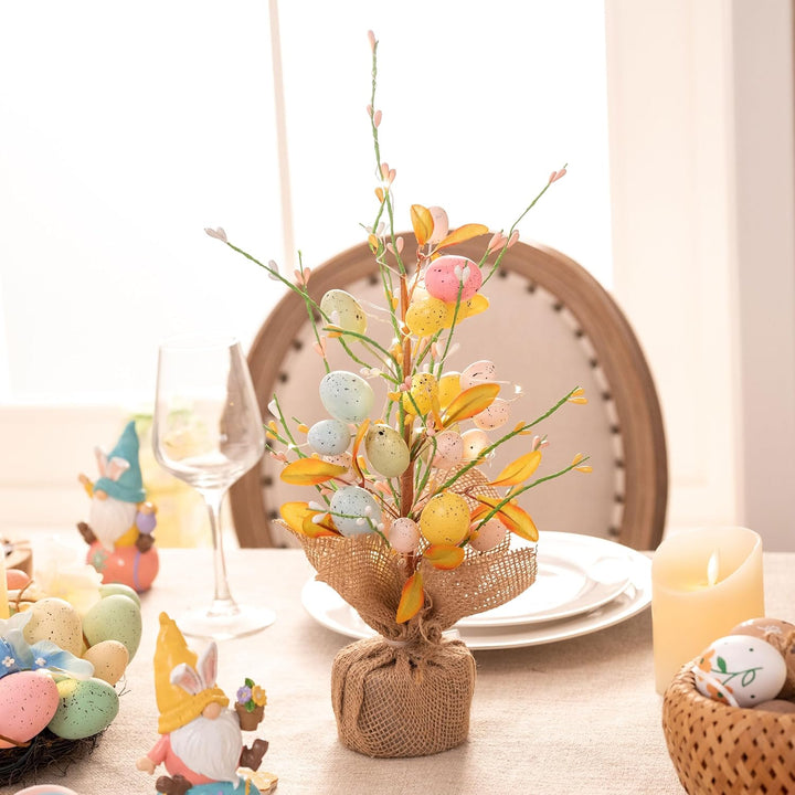 VALERY MADELYN 38cm Ostereierbaum mit Licht, Bunte Eier Zweig Baum Dekorationen mit LED Lichtern und