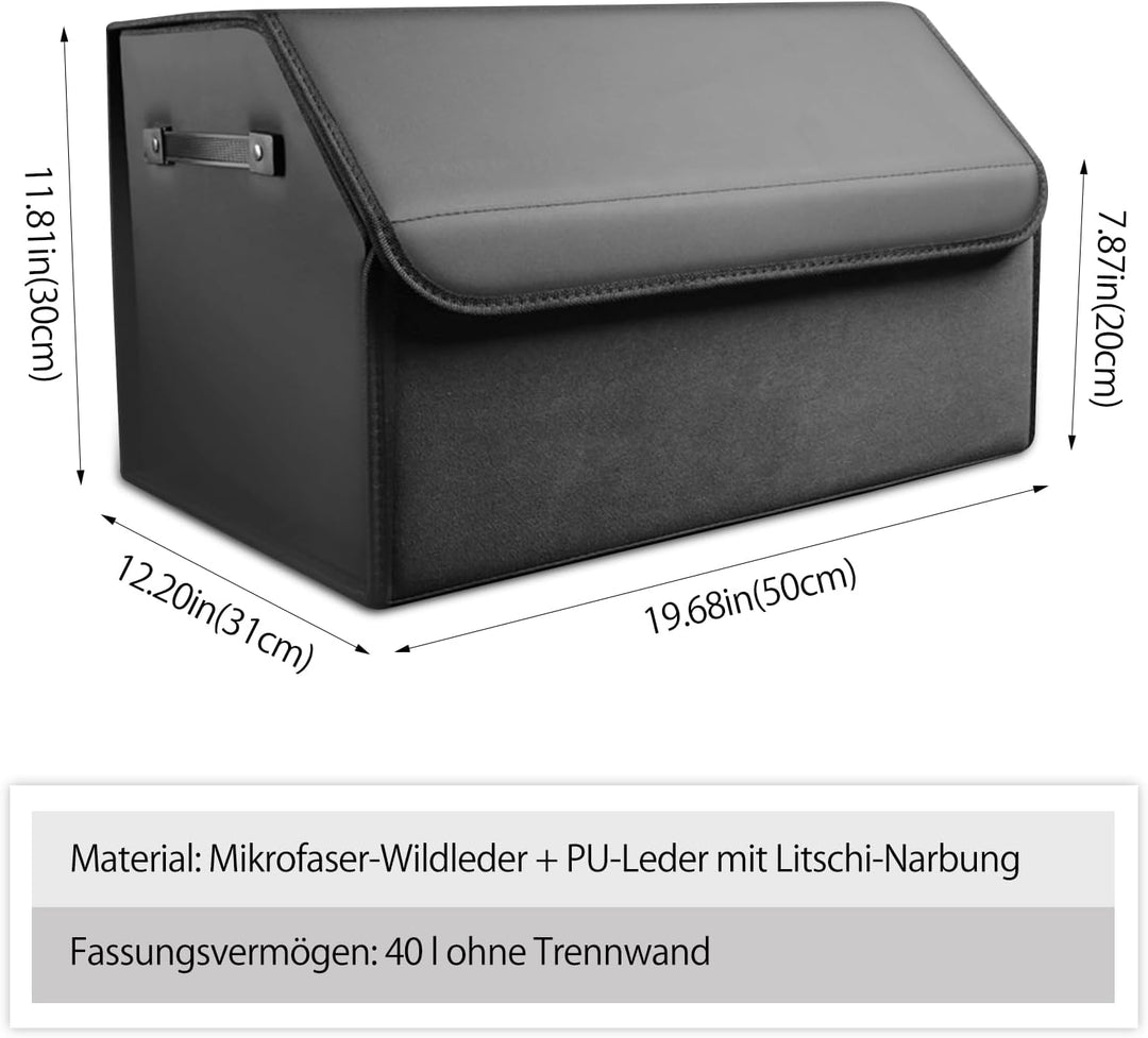 Ergocar Zusammenklappbarer Kofferraum Organizer, PU-Leder und Wildleder Aufbewahrungsbox für Autozub