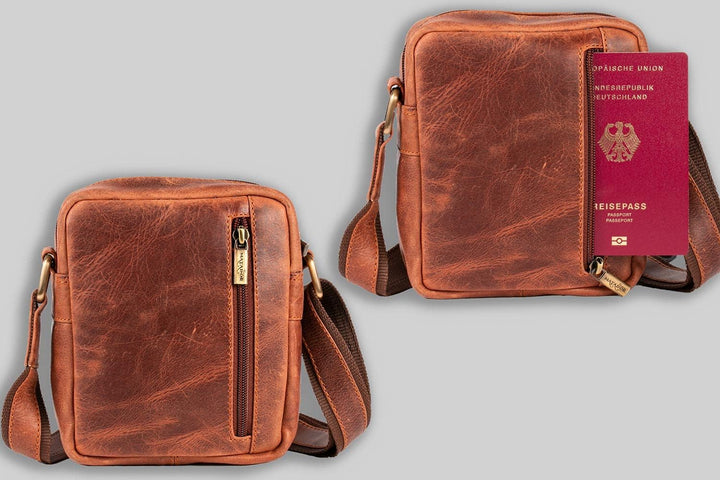 MATADOR kleine kompakte Leder Umhängetasche Herren Ledertasche Schultertasche Vintage Tan Braun, Tan