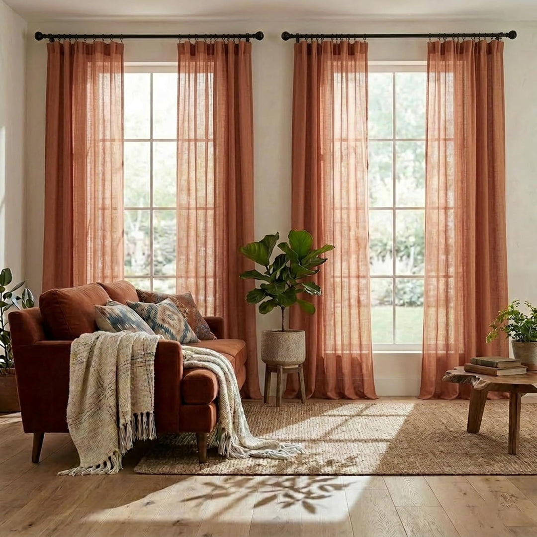 Cortinas para Salas Modernas Bohemian-Vorhänge für Wohnzimmer, mit Rückenlasche, Boho-Stil, Leinen,