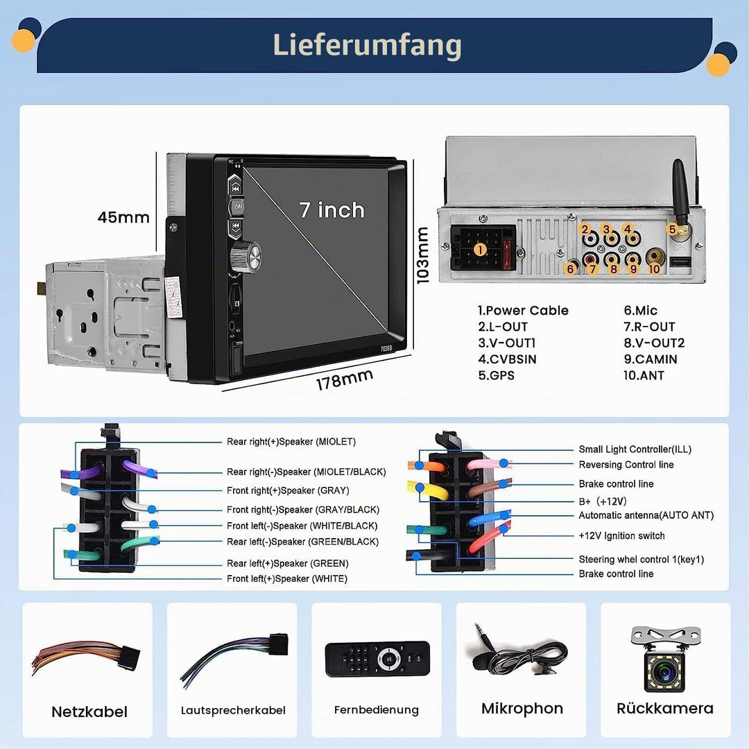 Hikity 1 Din Autoradio mit Wireless Carplay Android Auto 7 Zoll Touch Display Radio mit Bluetooth Fr