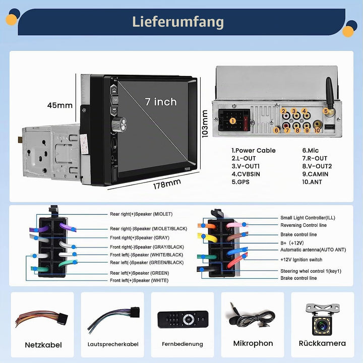 Hikity 1 Din Autoradio mit Wireless Carplay Android Auto 7 Zoll Touch Display Radio mit Bluetooth Fr