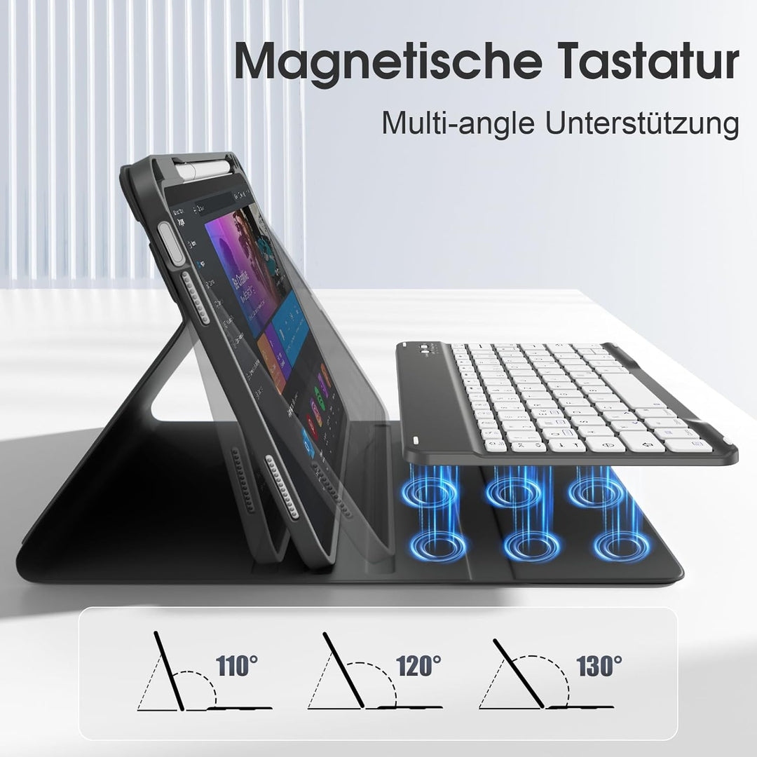 Vobafe Hülle mit Tastatur für iPad A16 11/10 Generation (2025/2022, 10,9/11 Zoll), Magnetisch Abnehm