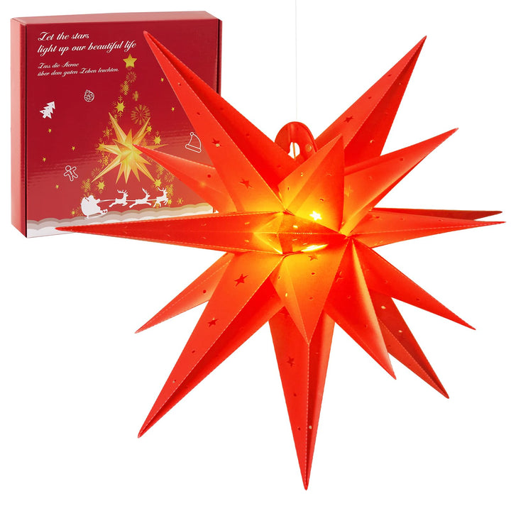 SUNBEAUTY Weihnachtsstern Beleuchtet Batterie mit Timer, 58CM Hängend Weihnachtsdeko Aussen Led Ster