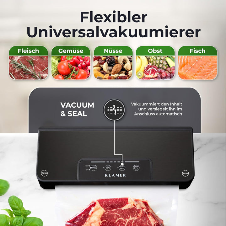 KLAMER Vakuumiergerät Classic Pro 80 - Vakuumierer für trockene oder feuchte Lebensmittel und Sous V