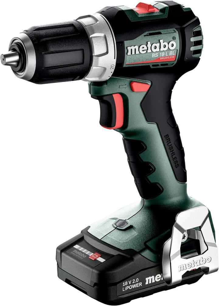 metabo Akku-Bohrschrauber BS 18 L BL, 18V Brushless Bohrer &amp; Schrauber | Inkl. 2x 2,0Ah Li-Power Akk