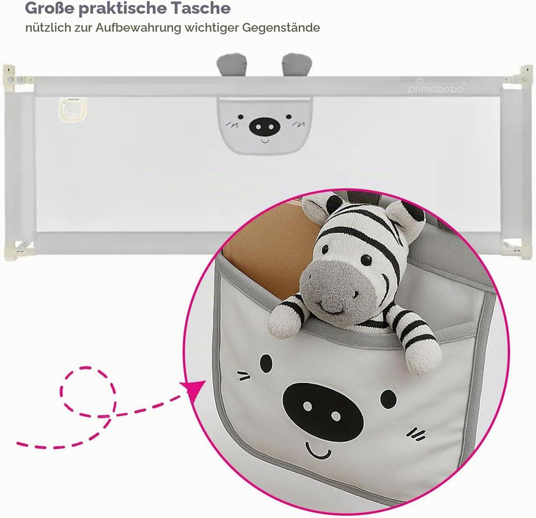 Primabobo Bettgitter Set 3 Stück Bär – 2X 200 cm + 1x 160 cm – Rausfallschutz Kinderbett, Bettgitter