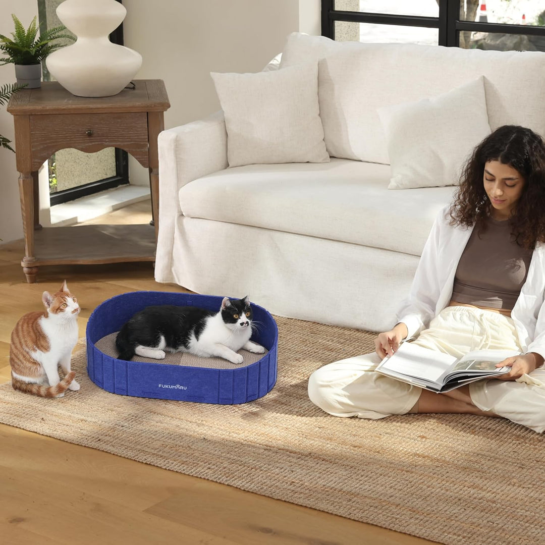 FUKUMARU Kratzbrett für Katzen, 61 cm Kratzpappe in Sofa-Form, Umkehrbares Katzenbett, runde Kratzpa