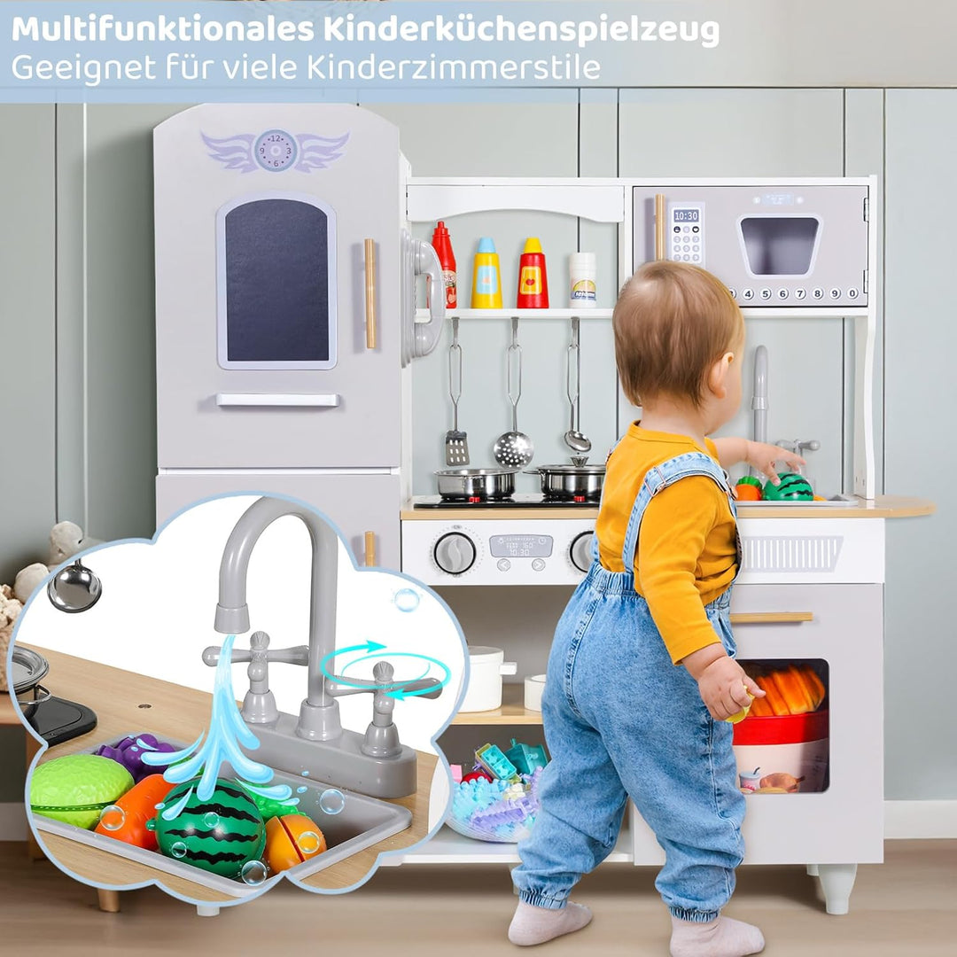 MAMIZO Kinderküche für Kinder, Puppenküche Holz, Spielküche mit Licht und Sound, Spielzeugküche mit