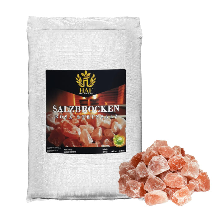 HAF® Rosa Salzbrocken 25 kg | Grobe Steinsalz Brocken ohne Zusätze und naturbelassen aus der Salt Ra