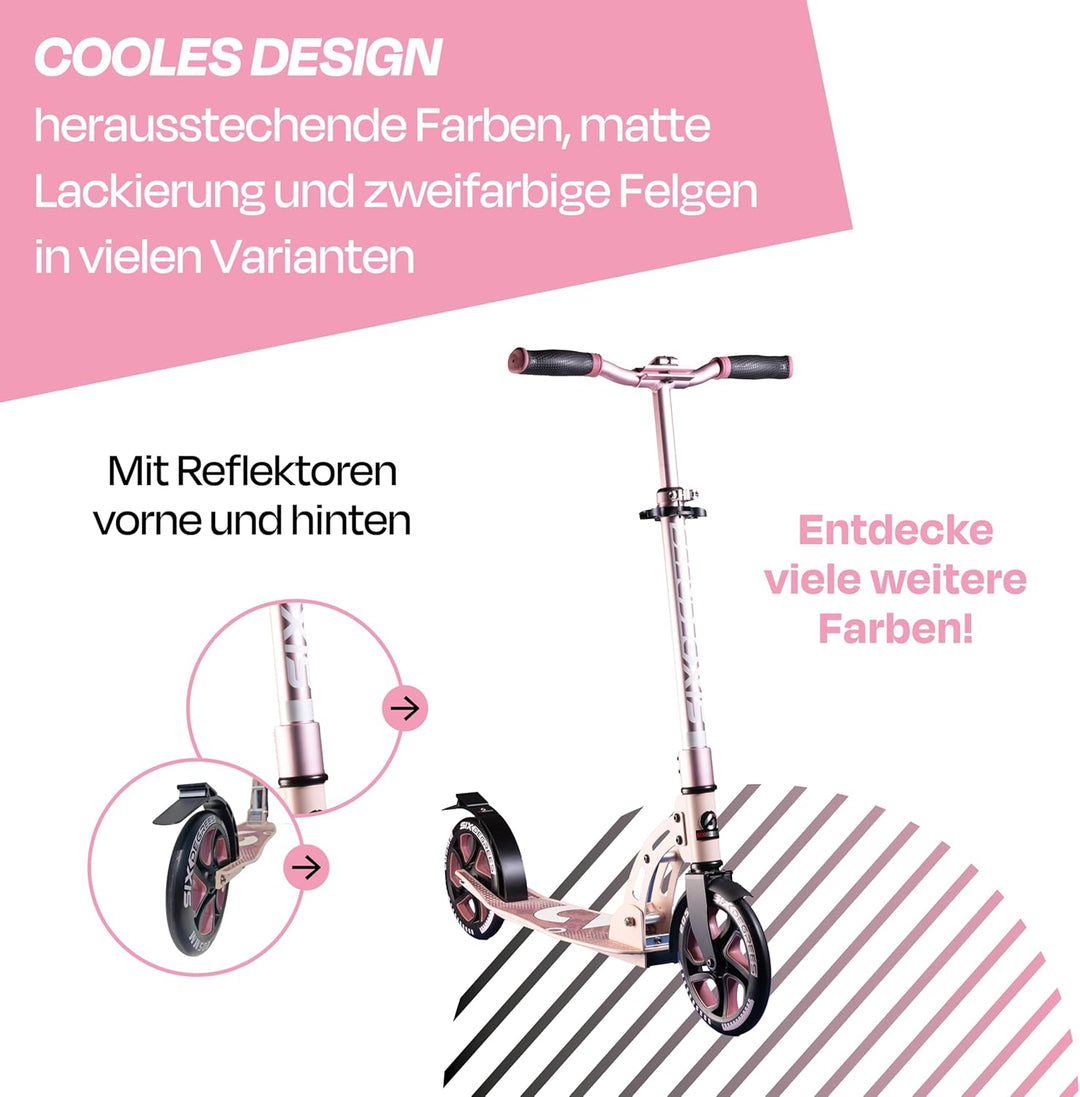 Six Degrees Aluminium Scooter mit Klappmechanismus, Ständer, 205 mm TESTSIEGER, ABEC 7, höhenverstel