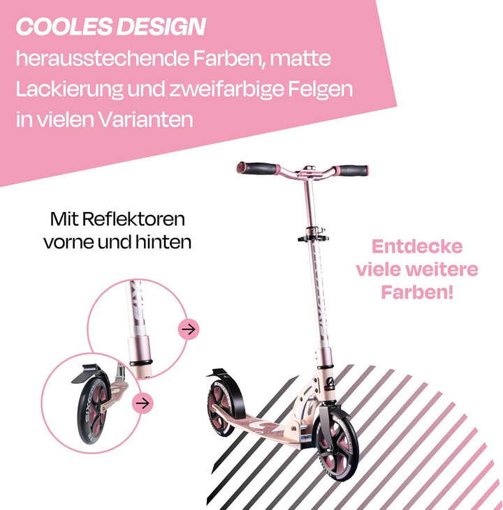 Six Degrees Aluminium Scooter mit Klappmechanismus, Ständer, 205 mm TESTSIEGER, ABEC 7, höhenverstel