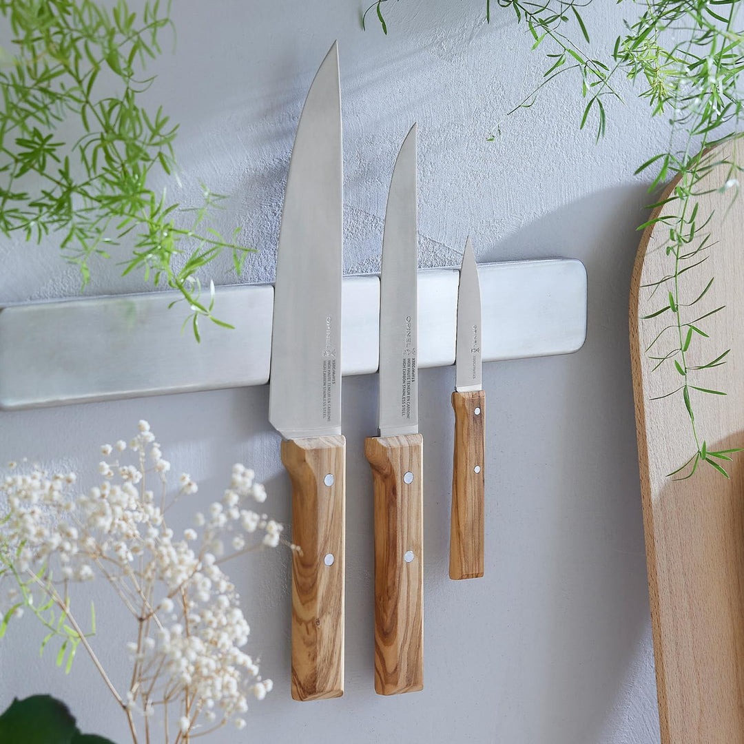 Opinel Parallel Trio Olivier /2 Kochmesser Set aus 3 Chefmessern mit Edelstahlklinge und Buchenholzg