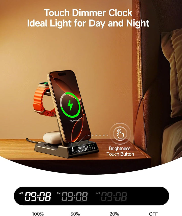 Induktive Ladestation für iPhone Air/17/16/15/14/13/12, 3 in 1 Wireless Charger für Apple Watch Ultr