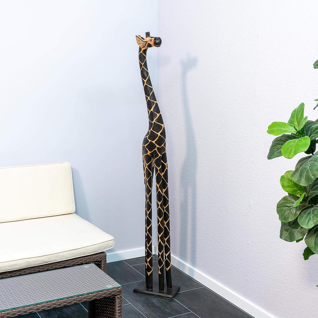 Nexos Trading Deko Giraffe Holzfigur Skulptur Afrika Handarbeit Grösse 150 cm – dunkel Giraffenstatu