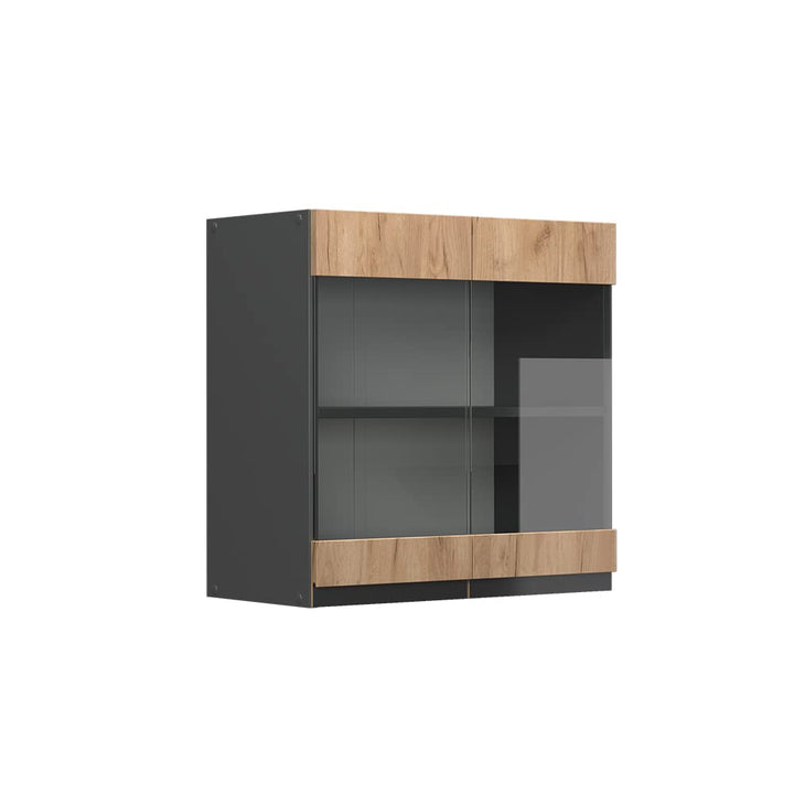 Vicco Küchenschrank Glas R-Line, Goldkraft Eiche/Anthrazit, 60 cm J-Shape Goldkraft Eiche Hängeglass