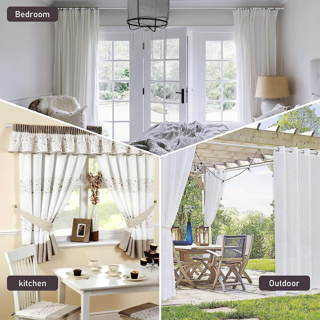 Edelstahl Gardinenstange 76-238 cm mit Kappenknäufen und Halterungen - Dekorative Verstellbare Gardi